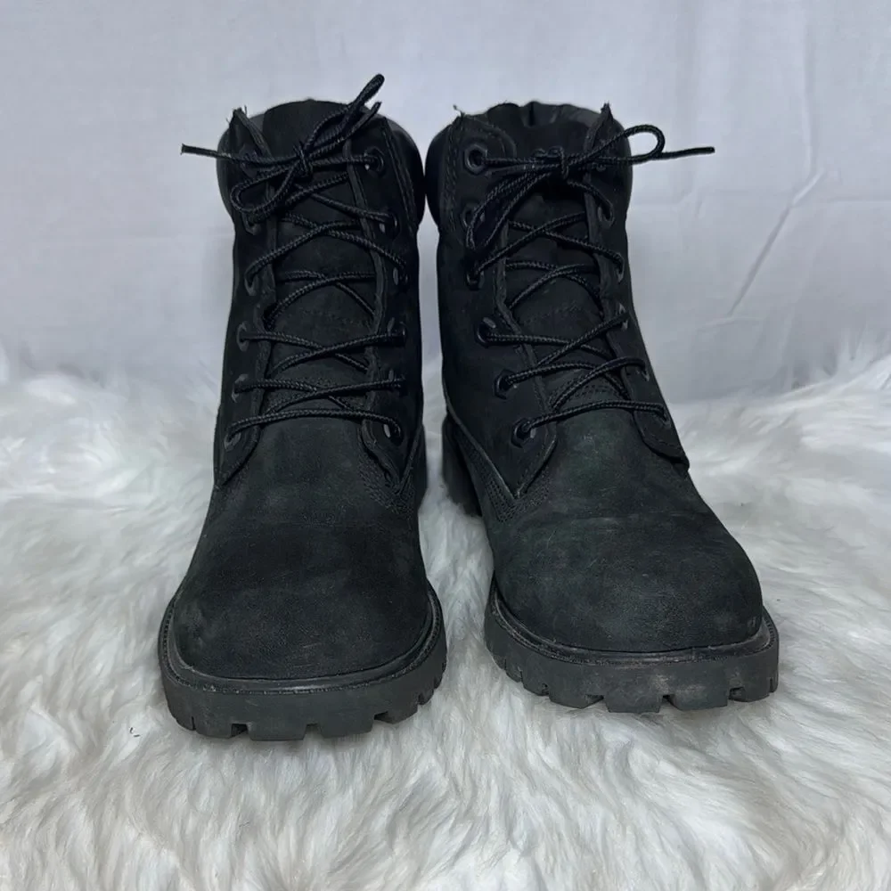 Timberland Junior Kids' Black Nubuck Waterproof‎ Lace-Up Boots Sz 6